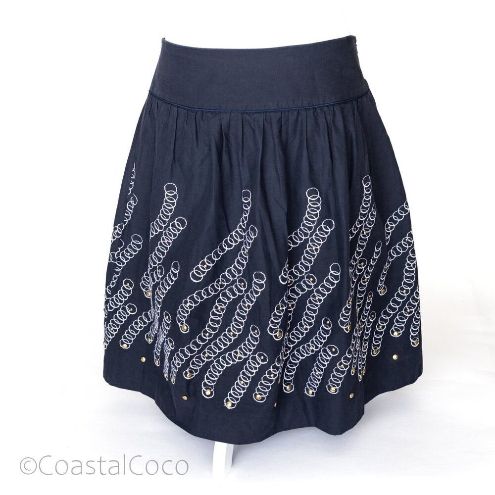 Worth Embroidered Midi Skirt 10 w/Pockets Coastal Summer Preppy Career